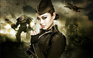 Woman soldier black outfit hat - a black suit free wallpaper for desktop
