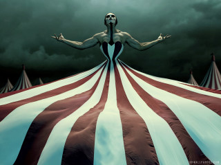 Woman skeleton head striped tent - dark fantasy art free wallpaper