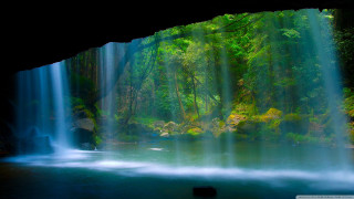 Waterfall forest cave entrance stream 2 - a light beam free wallpaper