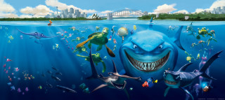 Shark fish city painting ocean - fish free wallpaper for desktop
