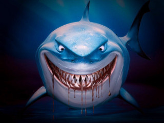 Smiling shark bloody teeth open - a shark free wallpaper