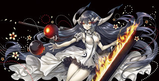 Woman long hair sword fire 2 - long hair holding free wallpaper