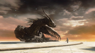 Giant dragon man sidewalk cloudy - a giant dragon free wallpaper