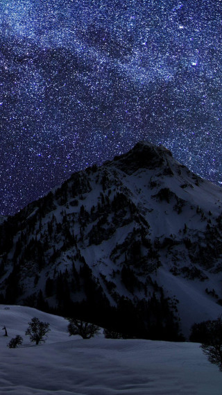 Mountain night sky stars aurora - a few tree free wallpaper for mobile