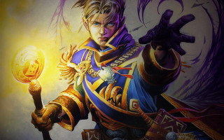 Man holding golden ball sword - alex horley free wallpaper