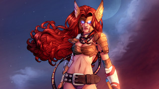 Woman red hair horns sky - a sky free wallpaper