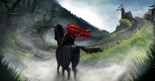 Woman horse mountain castle red - anato finnstark free wallpaper