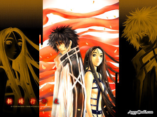 Anime characters red background standing - neodada free wallpaper