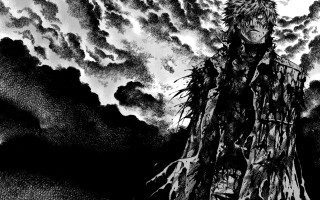Man standing tree stump cloudy - yusuke murata free wallpaper