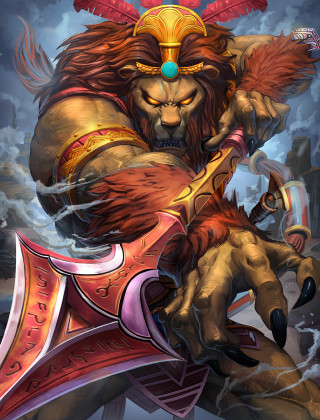 Lion sword helmet air clouds - free fantasy wallpaper for mobile