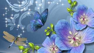 Blue flower dragonfly flying blue - exquisite free wallpaper for desktop