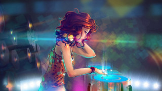 Red haired woman dress playing - funk art free wallpaper