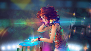 Woman playing blue object disco - game art free wallpaper for desktop