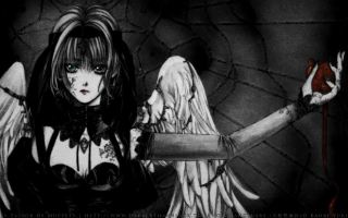 Woman angel wings knife blood - her arm behind her back free wallpaper