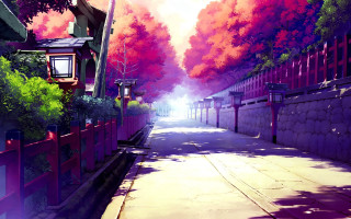 Street red fence trees painting - fauvism free wallpaper