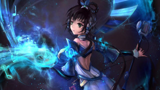 Woman blue outfit sword blue 3 - a blue light free wallpaper for desktop