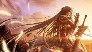 Woman long hair sword sunset - a sunset free wallpaper for desktop
