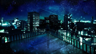 City skyline night balcony person 2 - a balcony free wallpaper