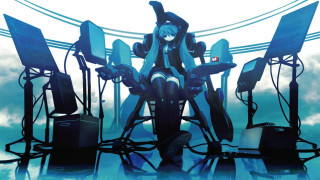 Woman speakers wires standing music - cybernetic free wallpaper