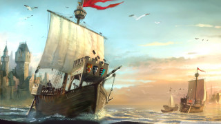 Ship ocean flag lighthouse painting - a painting of a ship in the ocean free wallpaper