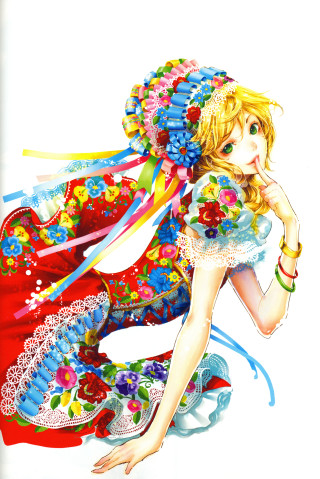 Woman colorful dress flowered hat - rococo free wallpaper for mobile