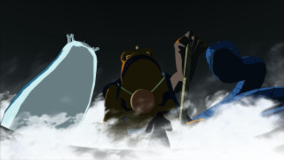Cartoon man backpack skis clouds - the cloud free wallpaper for desktop