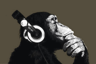 Monkey headphones looking up hand - its ear free wallpaper