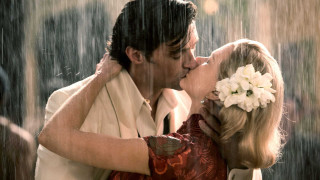 Man woman kissing rain flower - a white suit free wallpaper