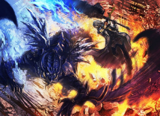 Couple dragon ride fire sky - building free wallpaper