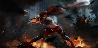 Woman red uniform running fire - a red uniform free wallpaper