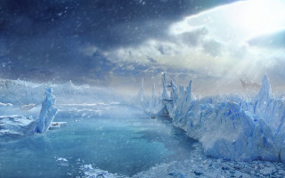 Ship frozen ocean icebergs background - iceberg free wallpaper