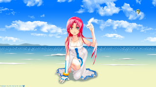 Girl pink hair beach kite - a kite free wallpaper