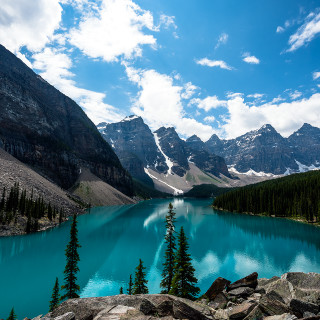 Lake mountains trees blue sky 29 - free mountains wallpaper for tablet