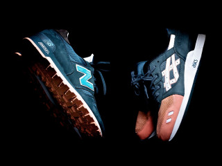 Sneakers black background blue orange - maximalism free wallpaper