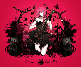 Girl pink hair guitar pink - a guitar in front free wallpaper