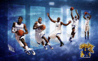 Basketball players blue background group - a group of basketball players free wallpaper