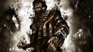 Skeleton man city street clock - death free wallpaper