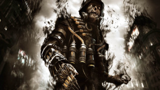 Skeleton man gun city clocktower - dieselpunk free wallpaper