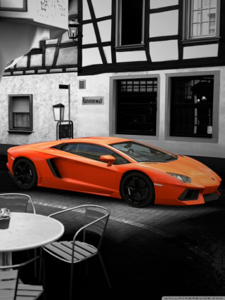 Orange car parking lot building 3 - free 3d render wallpaper for mobile