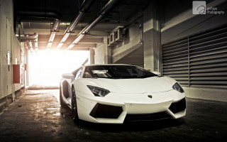 White sports car garage sunshine - a door free wallpaper