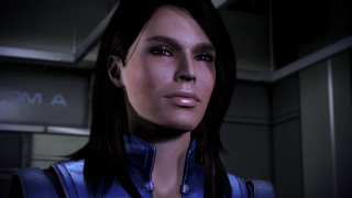 Woman blue leather dark room - mass effect free wallpaper
