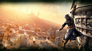Man standing building sword city - top of a building next free wallpaper