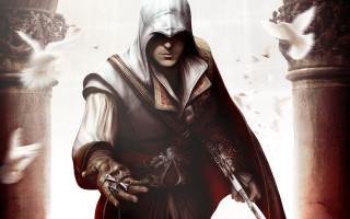 Man hooded outfit sword bird - the air behind free wallpaper