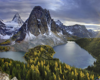 Mountain lake rainbow snowy horizon - covered mountain free wallpaper