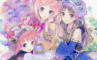 Anime girls blue eyes flower - two anime girl free wallpaper