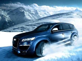 Blue car mountains snowy planet - unreal engine free wallpaper