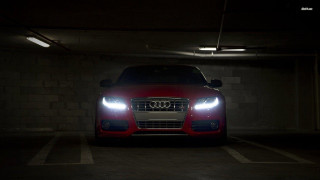 Red car parked night headlights - intimidating free wallpaper