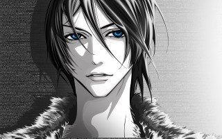 Man blue eyes fur coat - his shoulder free wallpaper