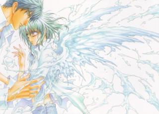 Anime couple water splashing holding - the other holding free wallpaper