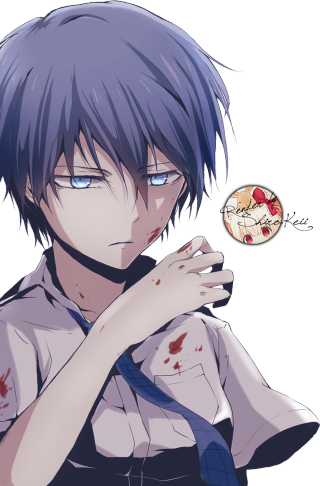 Blue hair shirt holding button - a button free wallpaper